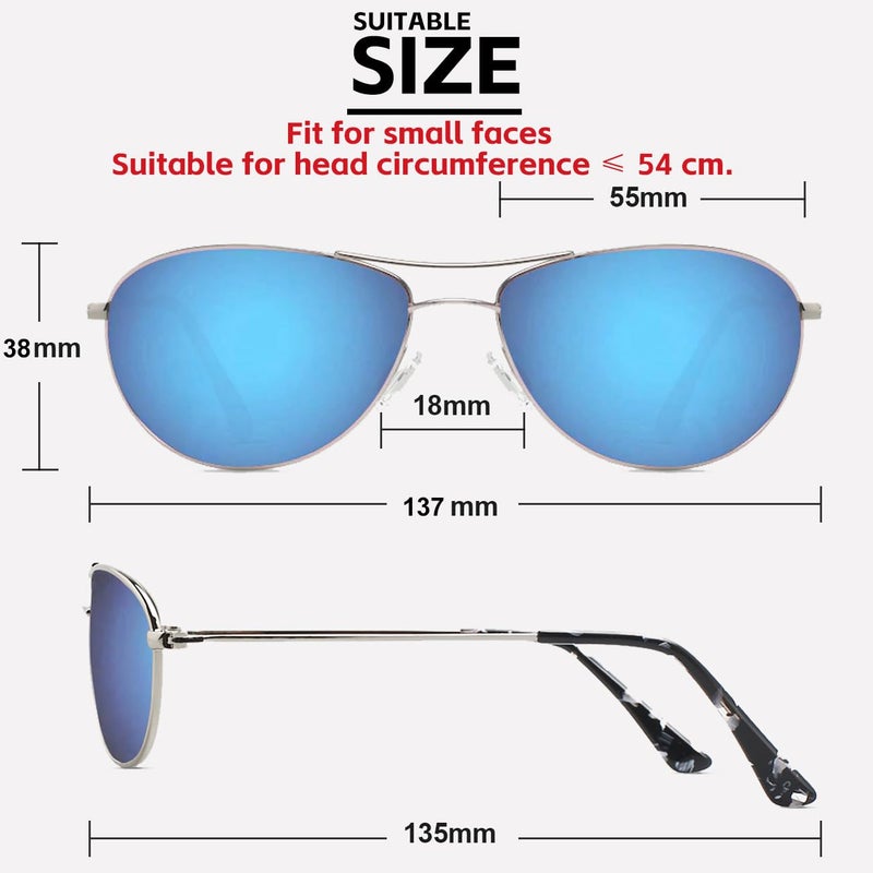 MAXJULI Baby Sea Polarized Aviator Sunglasses for Small Narrow Face Women (Blue Lens) - Image 2